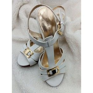 Mark Fisher Women's White Leather Gold Accent Stilettos‎ Size 7